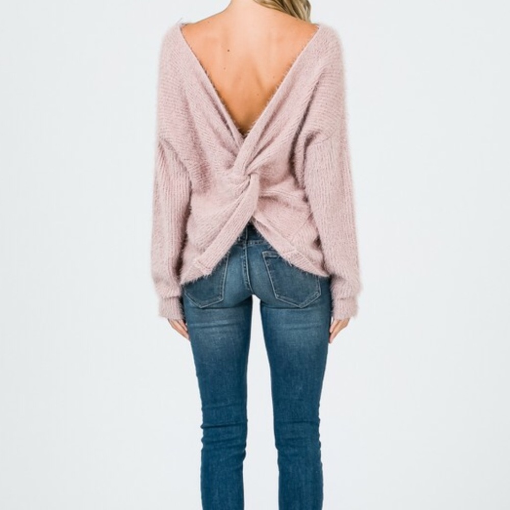 🍂 Knot Accent Open Back Sweater - Picture 3 of 8